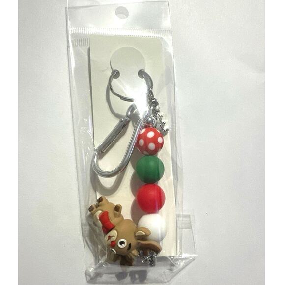 Christmas keychain or bag charm w/Rudolph & a Christmas tree charm. Brand New - Picture 3 of 3